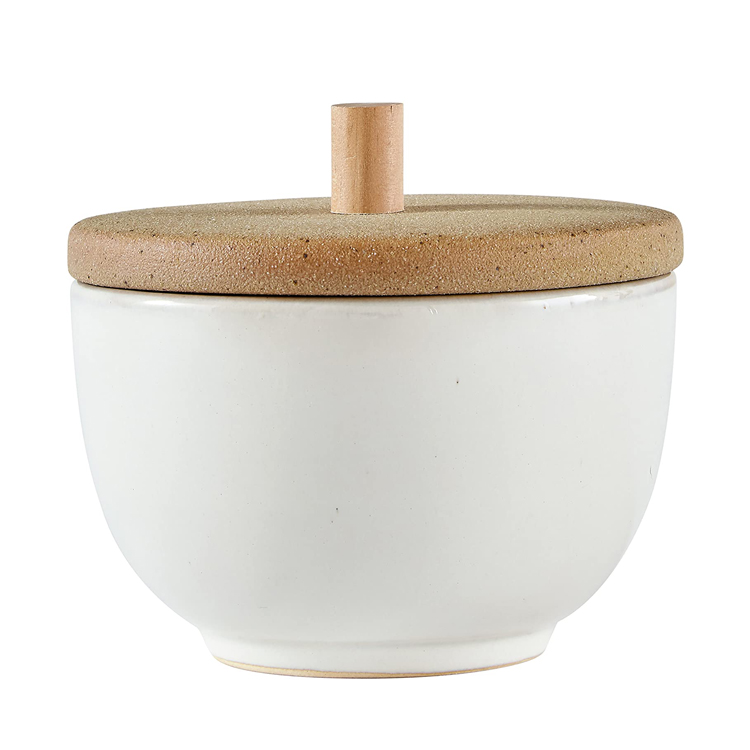 Cheap empty ceramic candle jar with wooden lids | candle jar wholesale