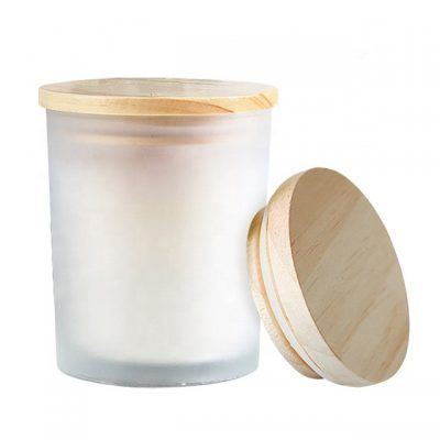 Modern frosted ceramic candle jars with wood